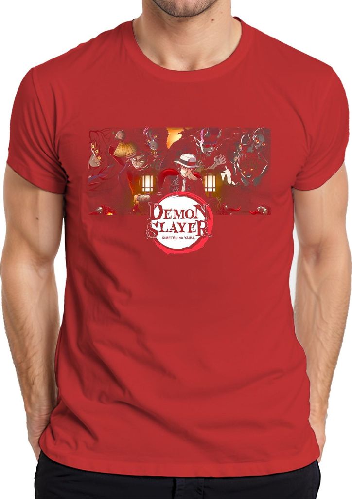 Demon Slayer Kimetsu no Yaiba Anime Muzan Dämon Cosplay Geschenk Herren T-Shirt, Rot, 3XL