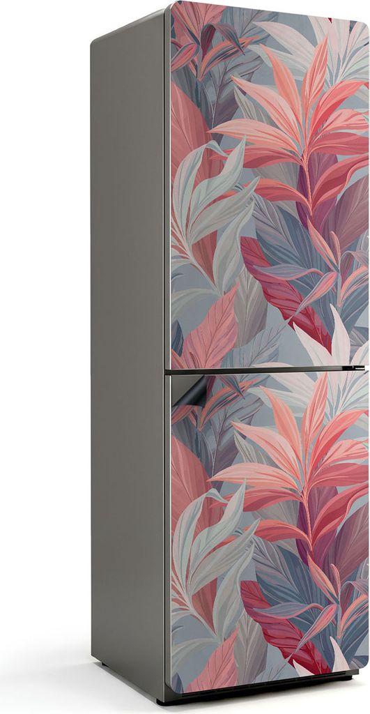 Pflanzenmuster mit Blättern – Magnetische Kühlschrank Abdeckung – Dekorfolie magnetisch Küche – Kühlschrank Magnet Deko – selbstklebend...