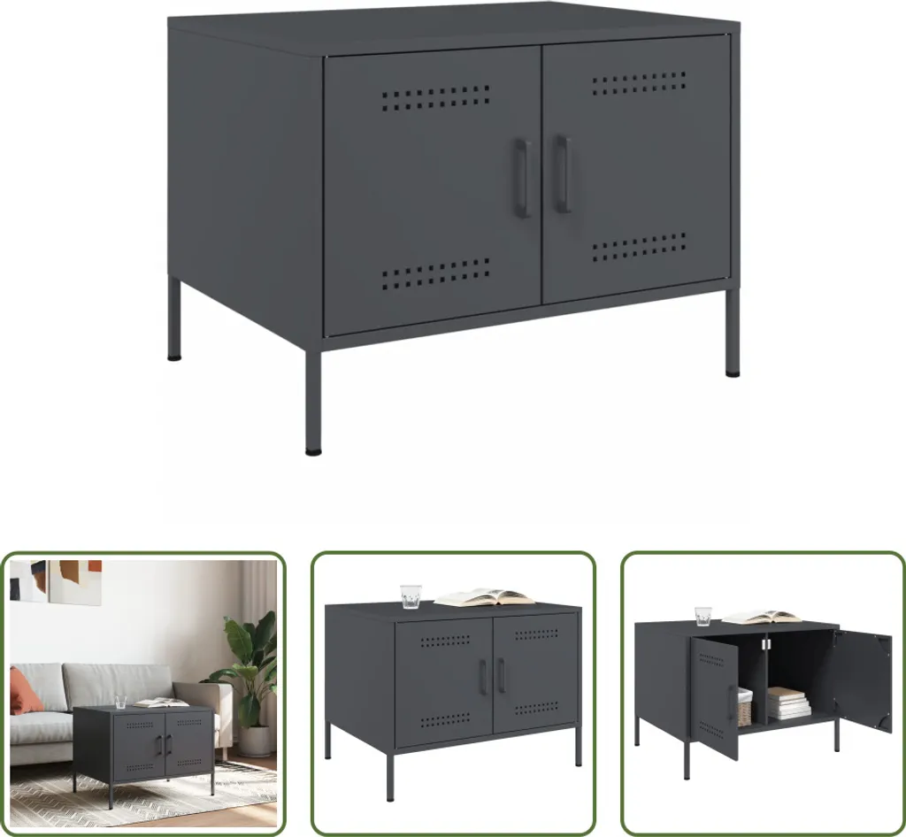 The Living Store Tavolino antracite 68x50x50,5 cm Acciaio laminato a freddo