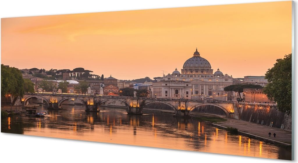 Glasbilder 125x50 Wandkunst Rom Sonnenuntergang Fluss überbrückt Gebäude