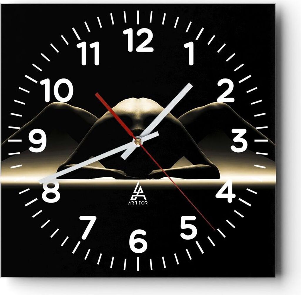 Wanduhr - Quadrat - Glasuhr - Nackter Körper Modell künstlerische Pose - 40x40cm - Schleichendes Uhrwerk - Lautlos - zum Aufhängen bereit - Deko...