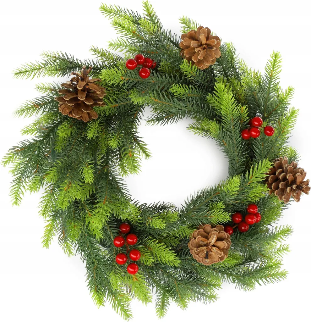 Couronne Noël Loire KADAX 45cm en sapin artificiel cônes et sorbiers