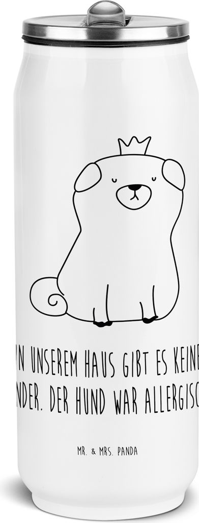 Mr. & Mrs. Panda Thermoflasche Mops Krone - Weiß - Geschenk, Isolierte Trinkflasche, Königlich, Wasserflasche, Hund, Thermosflasche, Haha, sport,...
