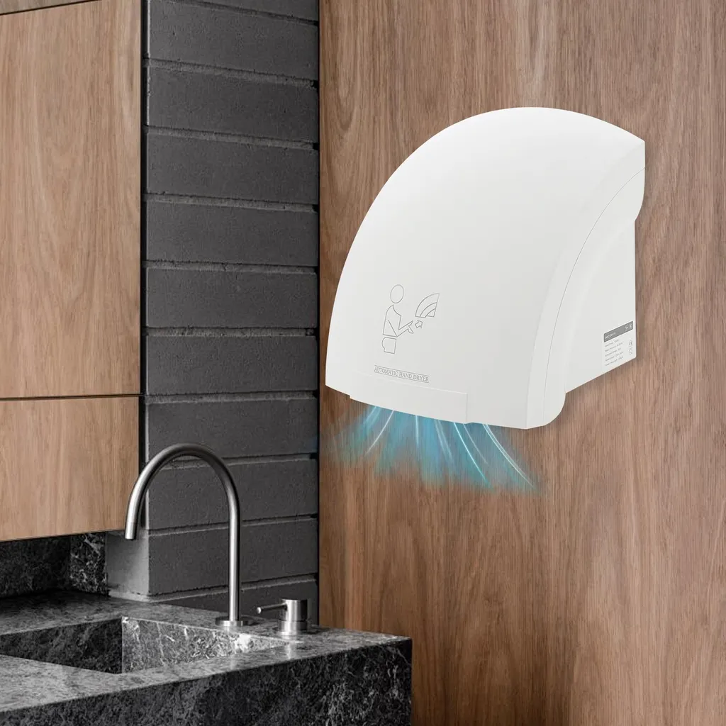 Sèche-mains électrique blanc compact 1200W pour sanitaires et bureaux - 4