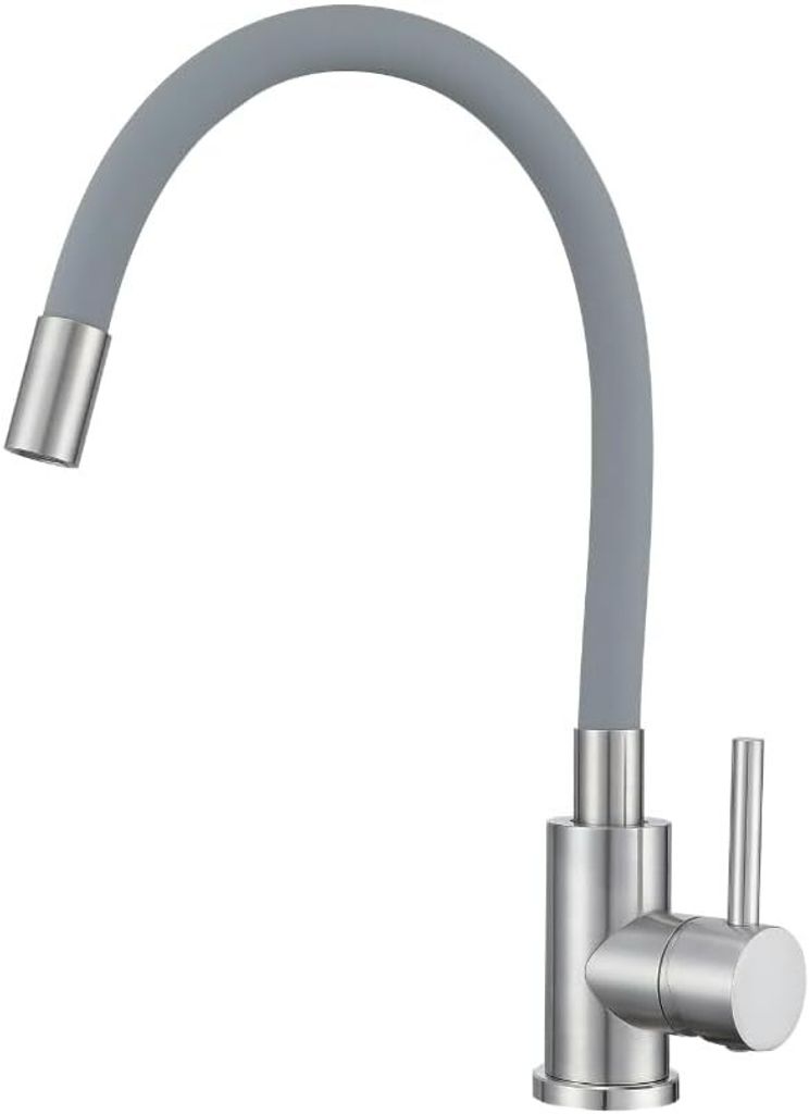 VBChome Küchenarmatur mit flexibler Grau Silikonbrause – Flexibler Wasserhahn mit Einhebelmischer für Spüle – Armatur Gebürstetes Detail