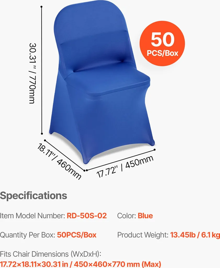 Housse de Chaise Stretch en Polyester Élasthanne Bleu pour Chaise Pliante