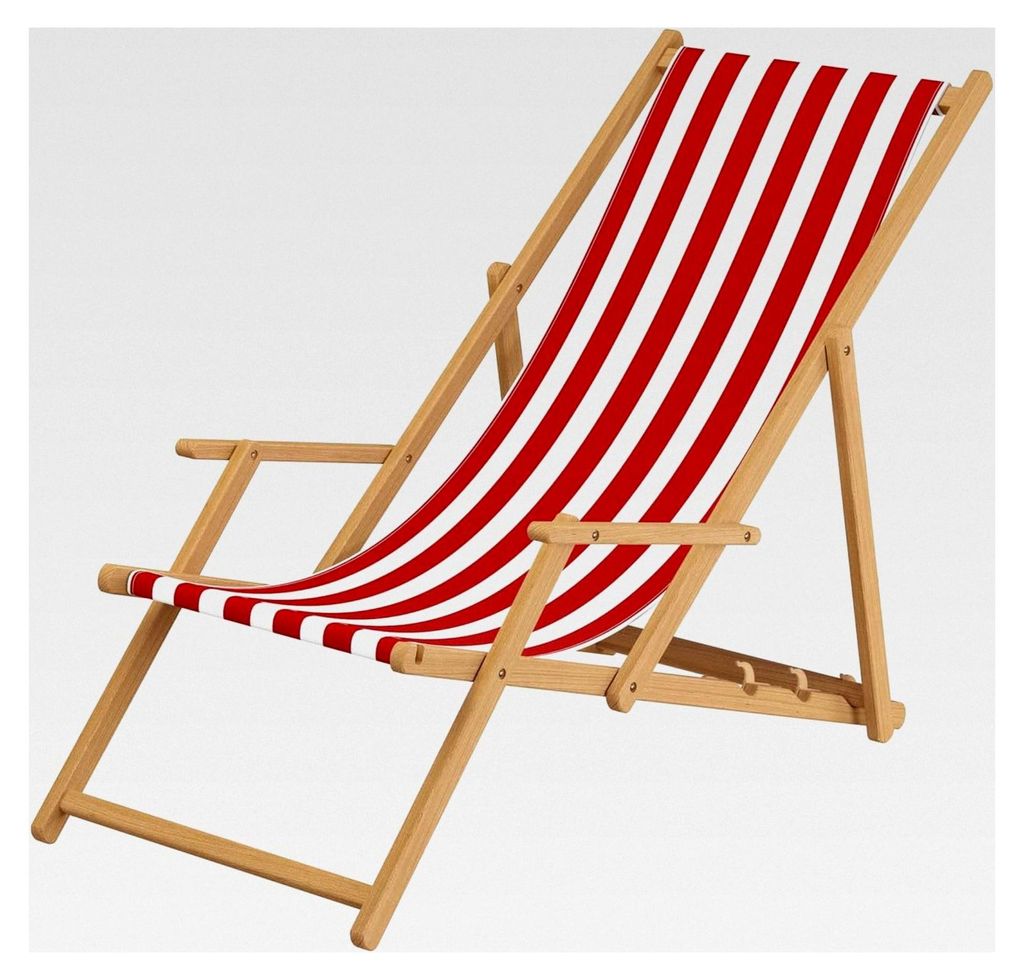 Liegestuhl rot-weiß Gartenliege Sonnenliege Klappstuhl Deckchair Buche Natur