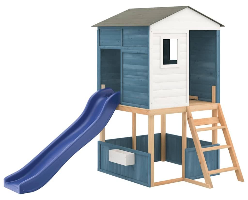 vidaXL Spielturm Weiß und Blau Massivholz Tanne