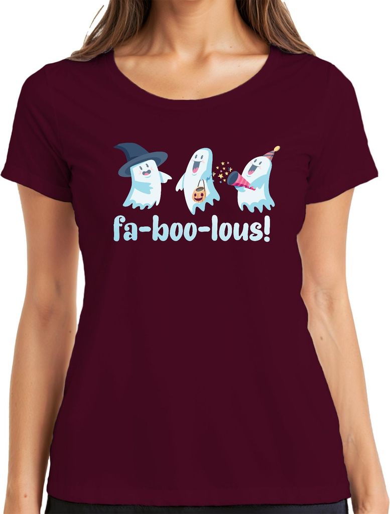 fa-boo-lous! süße Geister Halloween Kinder Party Kostüm Niedlich Damen T-Shirt, Burgundy, M
