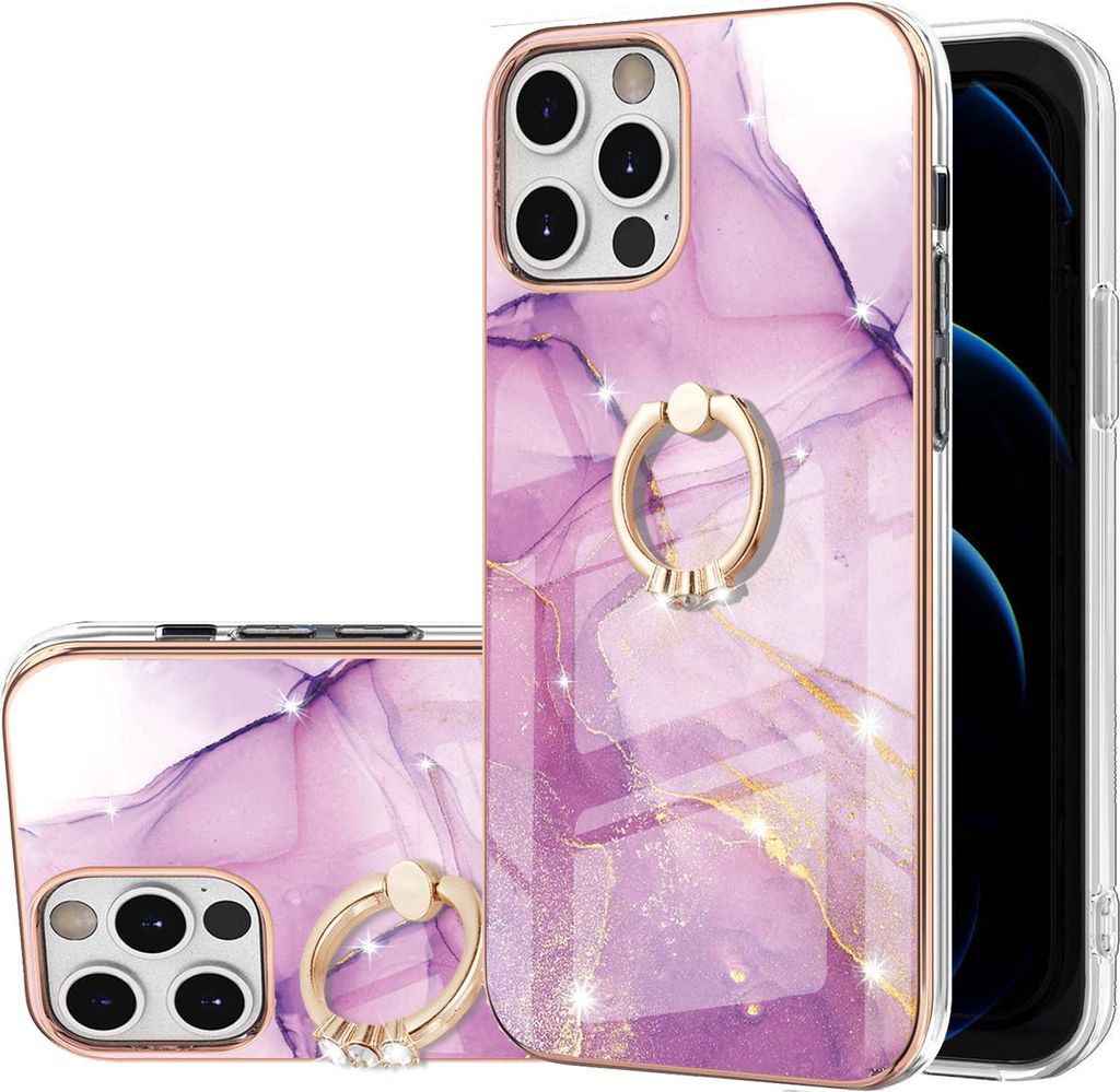 iPhone 12 / 12 Pro Marmor Handyhülle mit 360 Grad Ring Ständer Ultra Dünn Soft TPU Bumper Anti-kratzt Schutzhülle für iPhone 12 / iPhone 12 Pr...