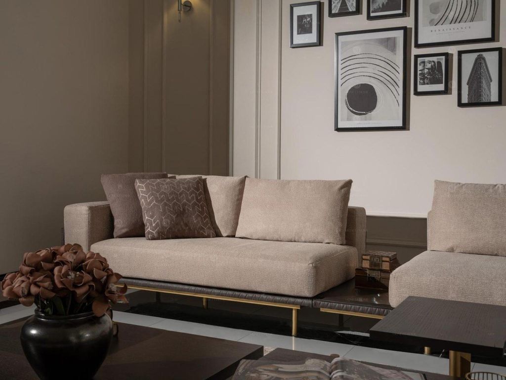 Viersitzer Sofa 4 Sitzer Polstersofa Stoffsofa Beige Moderne Tisch Neu
