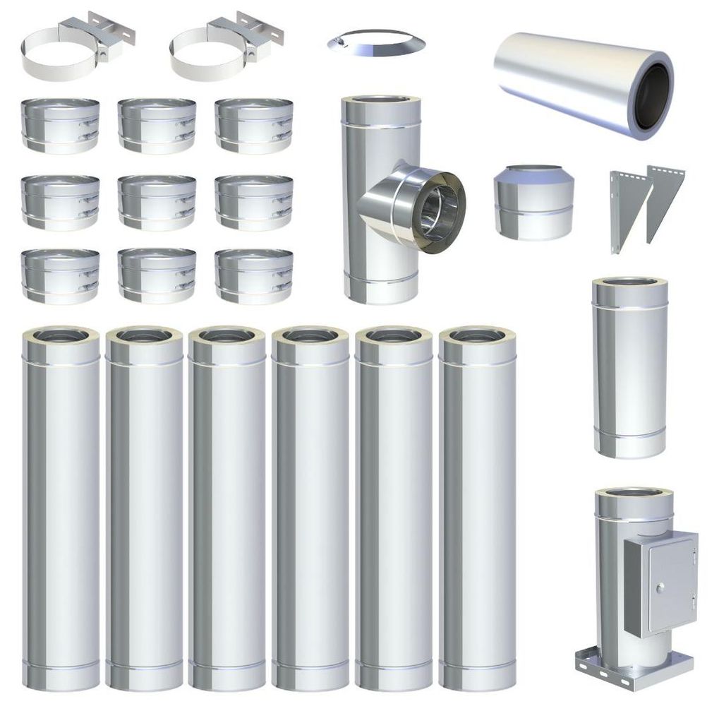 Ø 160 mm - 7 m DW FU Doppelwandiges Schornstein Set Wandmontage Hochglanz