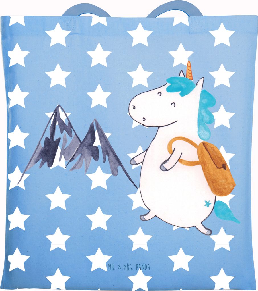 Mr. & Mrs. Panda Tote Bag Einhorn Bergsteiger - Sky Blue - Geschenk, Jutetasche, Stoffbeutel, Urlaub, Jutebeutel, Einhörner, Reisen, Unicorn, Tasc...