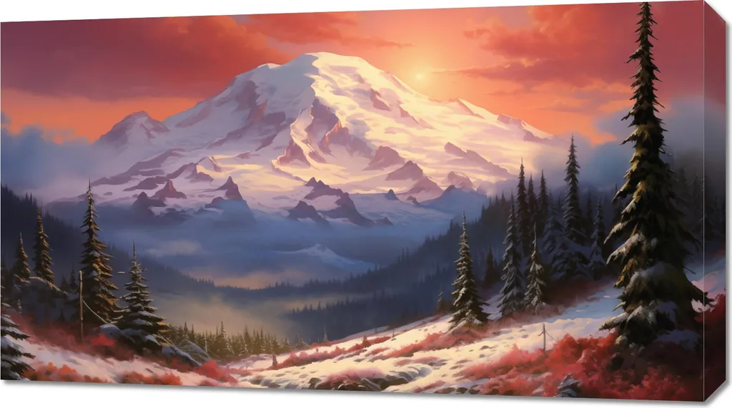Tableau de montagne Les sommets de l'aurore en format paysage 90x50 cm