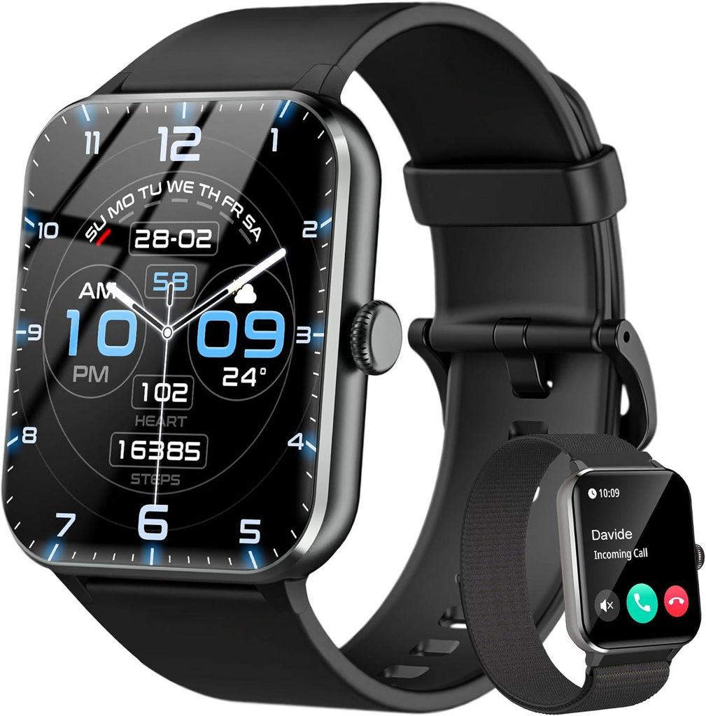Smartwatch Damen Herren mit KI Nachrichtenerinnerung Bluetooth Telefonfunktion 100+ Sportmodi Fitnessuhr Pulsmesser Schlafmonitor Android iOS