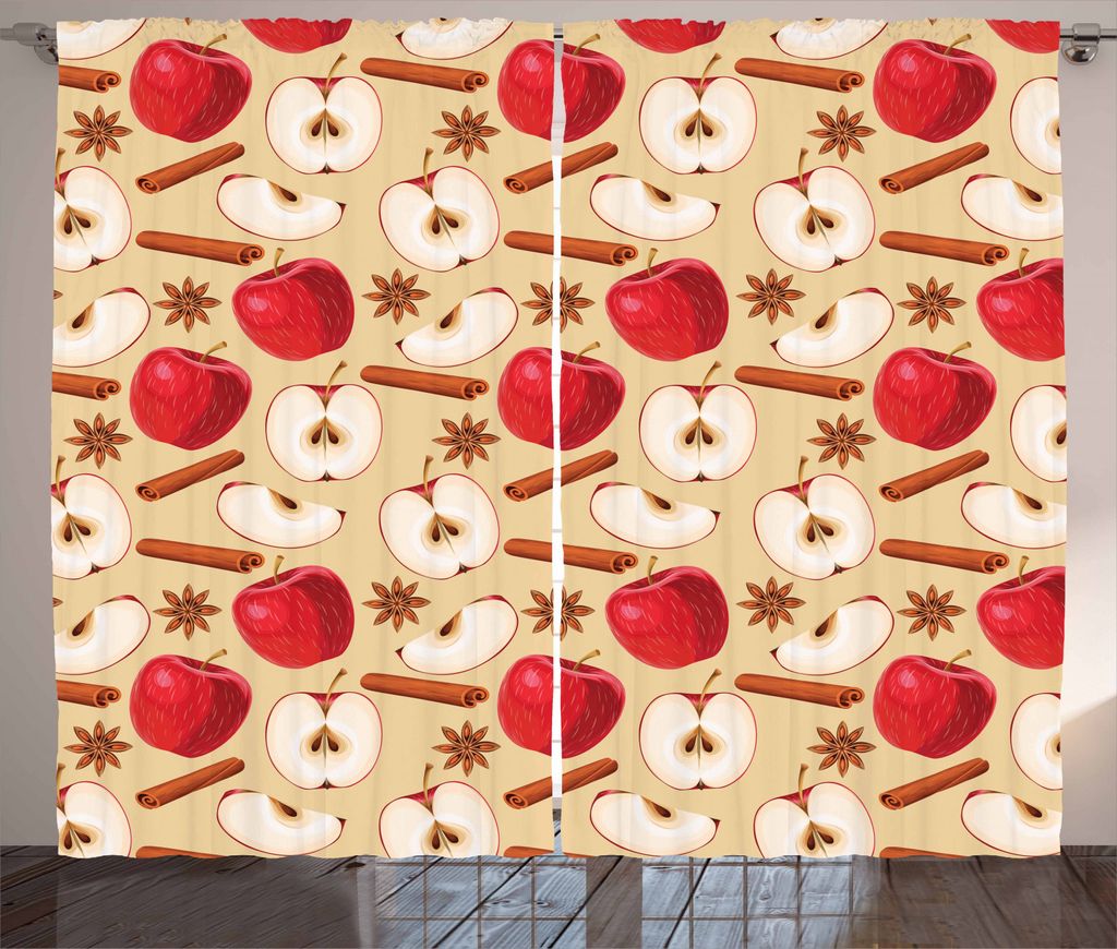 ABAKUHAUS Apfel Rustikaler Gardine, Sternanis Zimt Drink, Schlafzimmer Kräuselband Vorhang mit Schlaufen und Haken, 280 x 245 cm, Beige Cinnamon Red