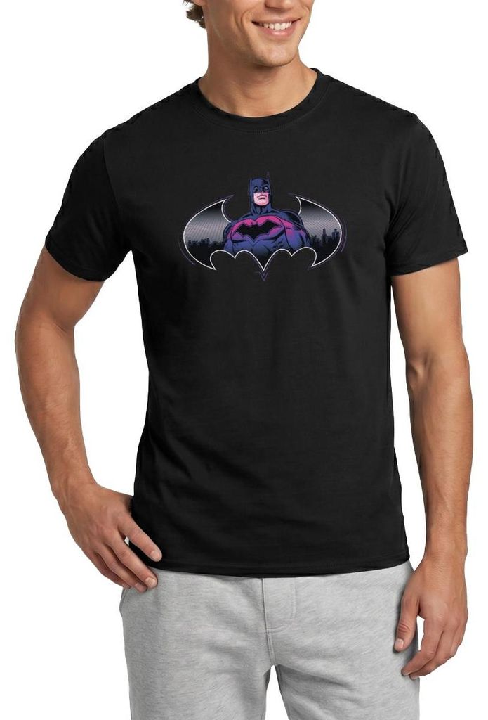 Spreadshirt Batman Cooles Design Mit Logo Und Pinkem Kostüm Männer T-Shirt, M, Schwarz