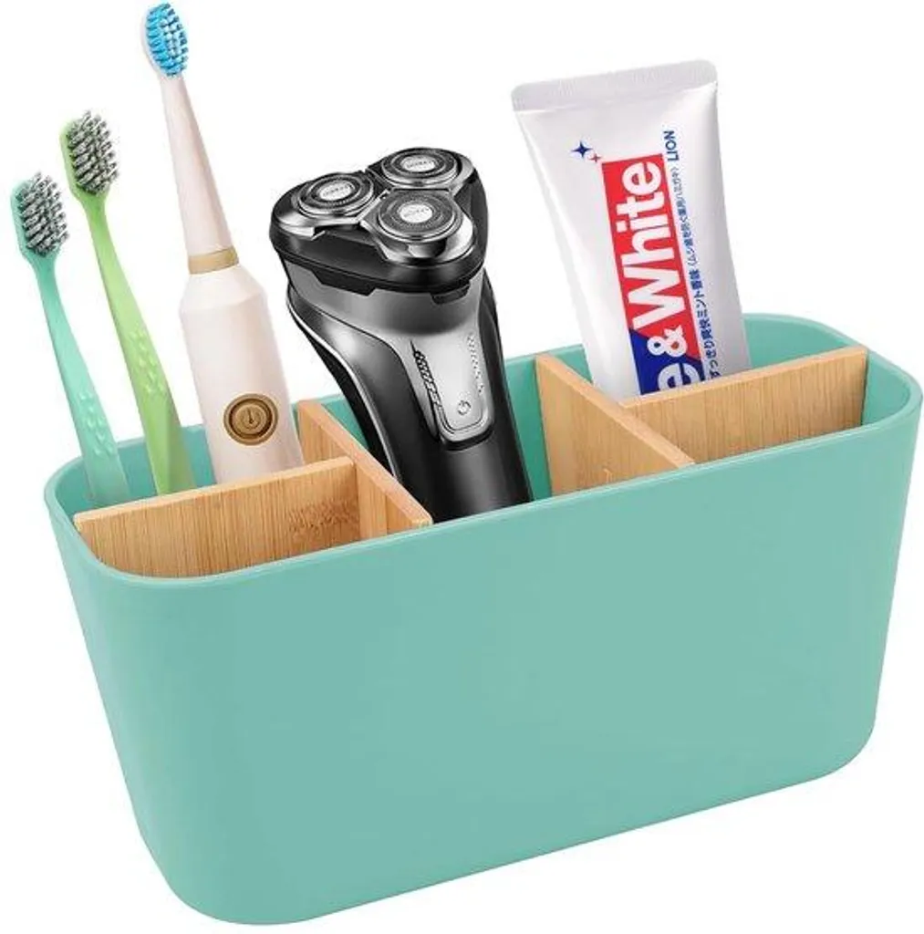 Porte-brosse à dents électrique en bambou - Organiseur 5 compartiments