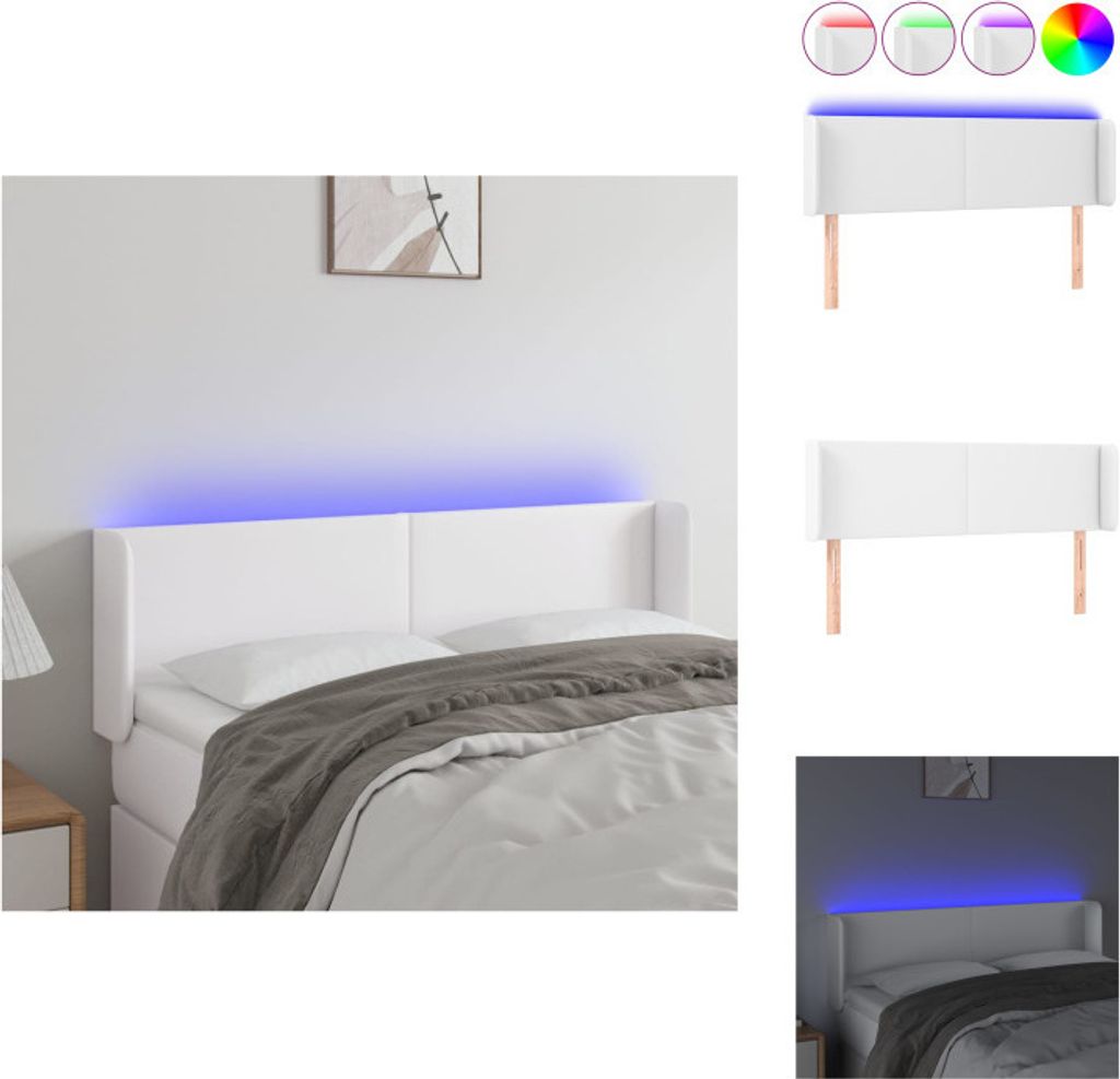 vidaXL LED Kopfteil Weiß 147x16x78/88 cm Kunstleder - Kopf- & Fußenden