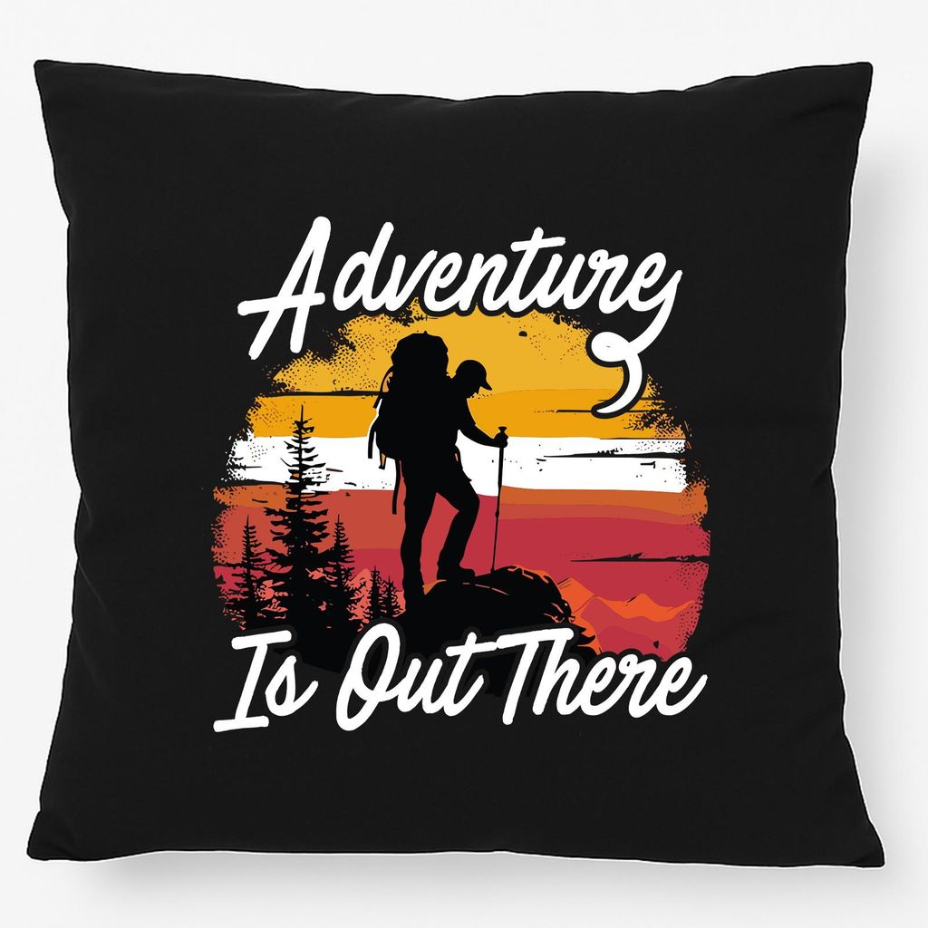Huuraa Kissen Adventure is out there Backpacking 40x40cm mit Füllung Black Baumwolle Dekokissen Geschenkidee
