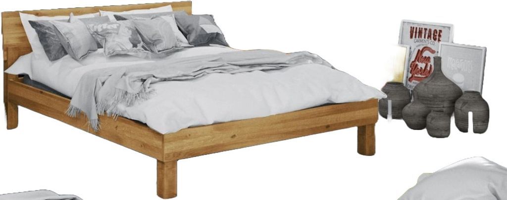 Bett Ringo 1 Sonderlänge 160x220 Wildeiche massiv m. Holzkopfteil und Holzbeinen