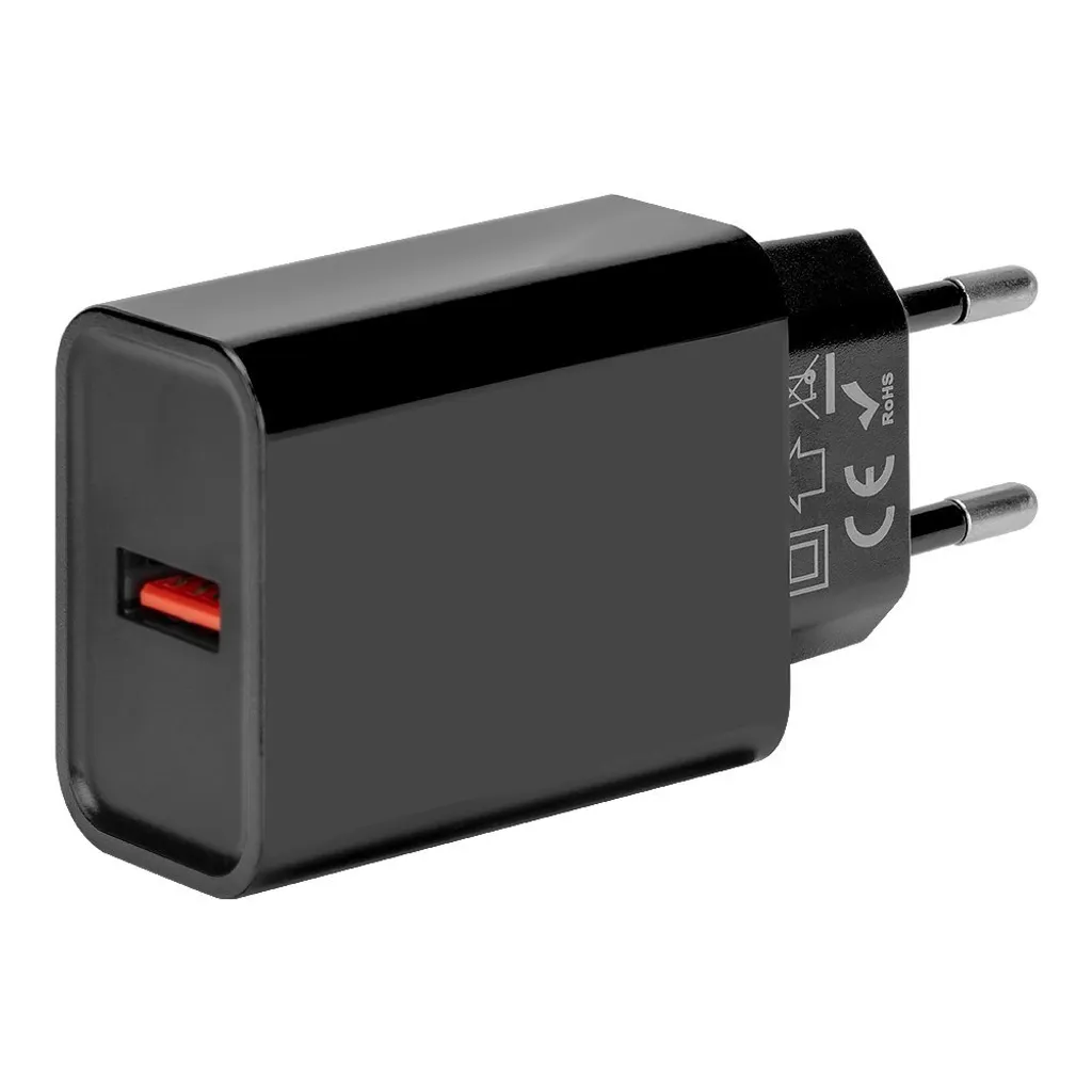 Chargeur de Voyage USB-A 18W Noir - Idéal pour Télétravail et Vacances
