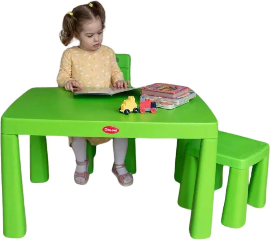 Doloni Ensemble de repas pour enfants Vert - Table et chaises robustes - 13