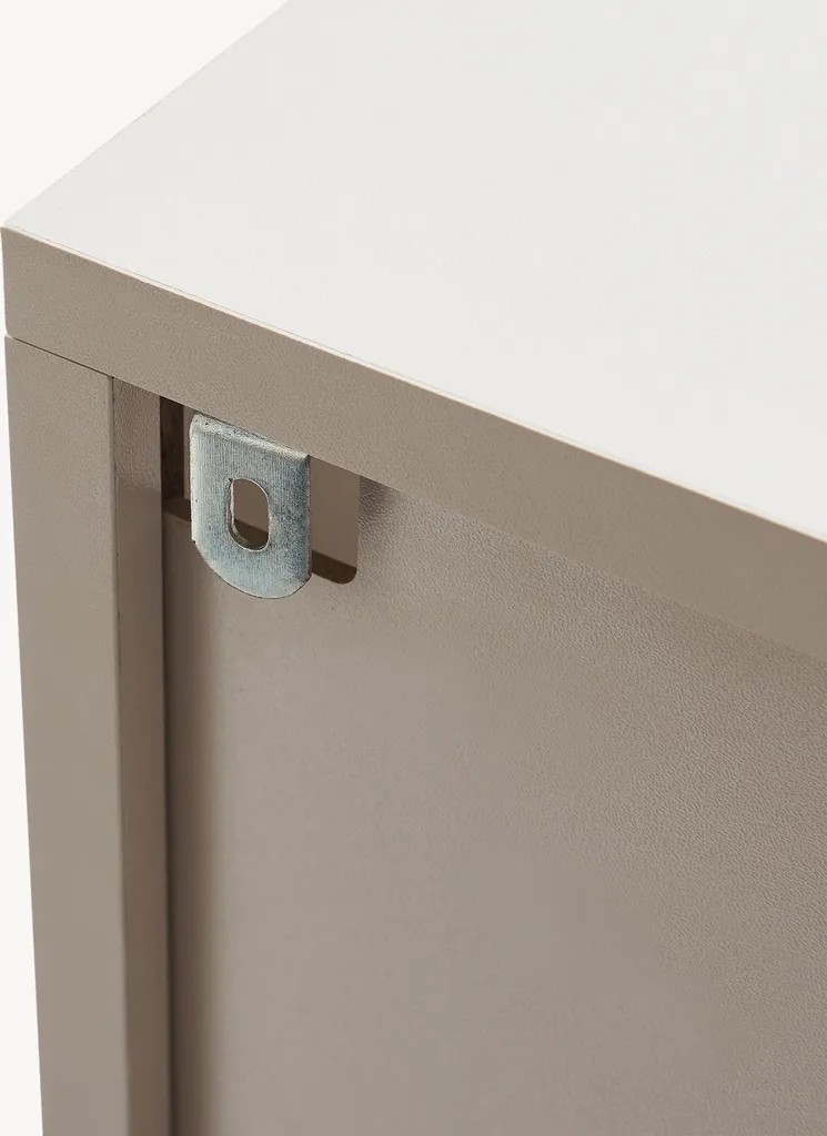 Petit buffet haut de rangement beige 2 portes avec façade texturée 3D - 12