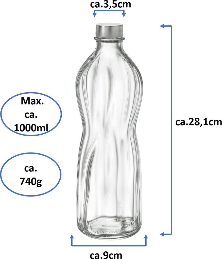 Transparente Glaswasserflaschen – 750 Ml, 6 Stück, Mit Auslaufsicheren Edelstahlkappen, Wiederverwendbar, BPA-frei