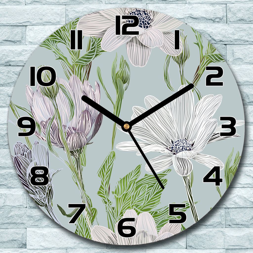 Wanduhr aus Glas Rund fi 30 Gänseblümchen Quarz Deko Wohnzimmer Büro
