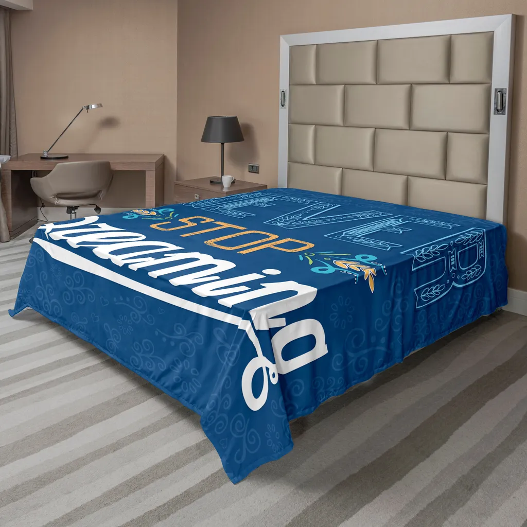 Drap plat décoratif pour lit 2 personnes motif calligraphique 244x205 cm