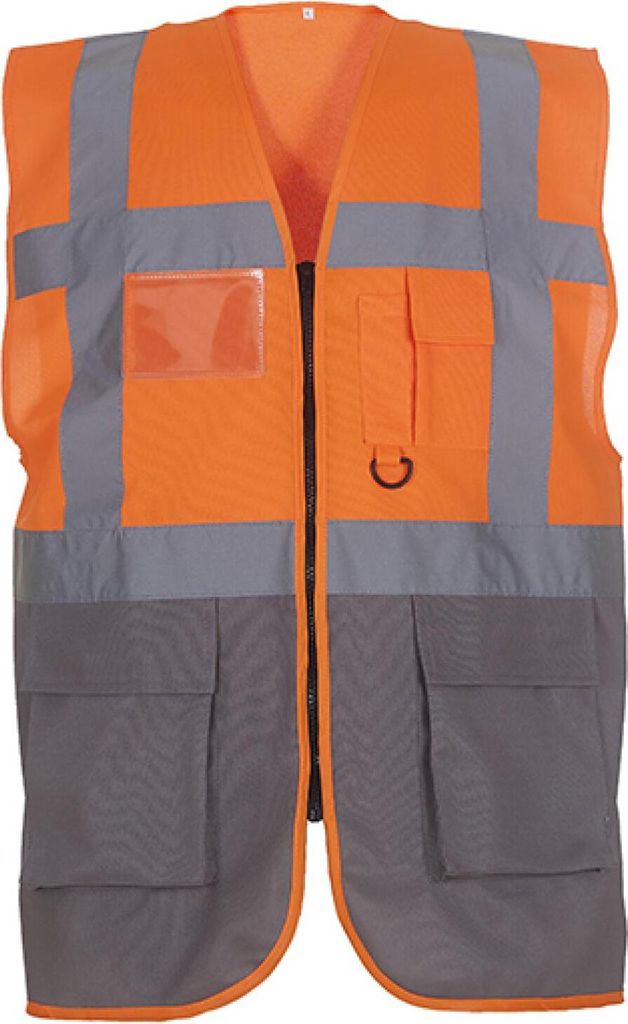YOKO HVW801 | Herren Multi-Functional Executive Waistcoat - Farbe: Hi-Vis Orange/Grey - Größe: S