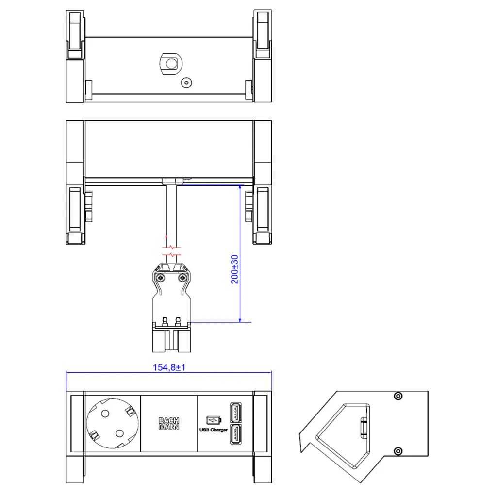 Solution de recharge bureau Bachmann DESK 2 avec USB et prise terre - 2