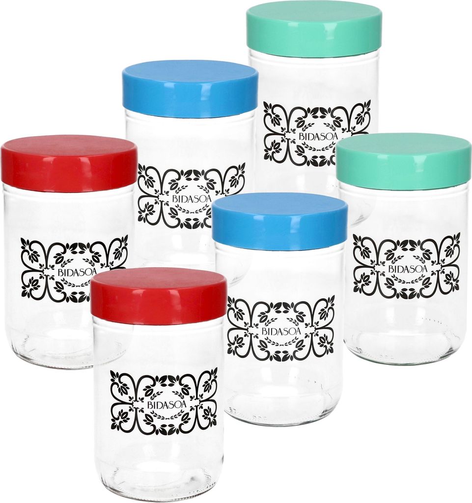 6tlg Set Ida Aufbewahrungsglas 0,5 L Vorrats-Gläser Glas-Dosen blau mint coral