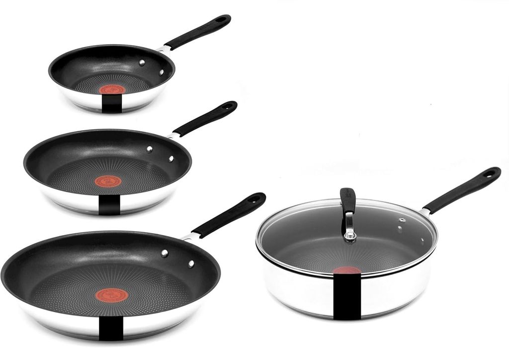 Tefal Jamie Oliver Pfannenset - Pfanne 20 + 24 + 28cm, Schmorpfanne 25cm mit Deckel Induktion, Pfanne Edelstahl, Antihaft Beschichtet, Hoher Rand,