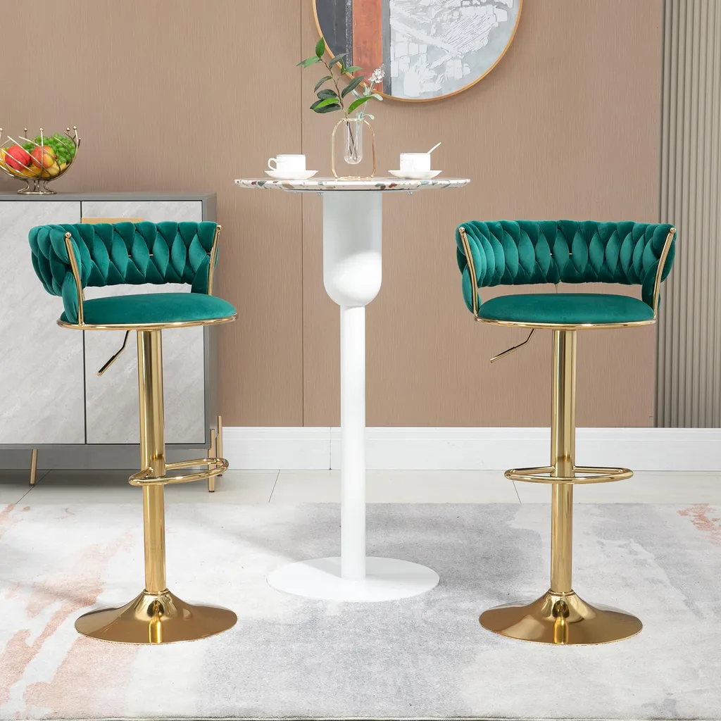 Tabouret de Bar Confortable en Velours Vert - Fini les Douleurs de Dos