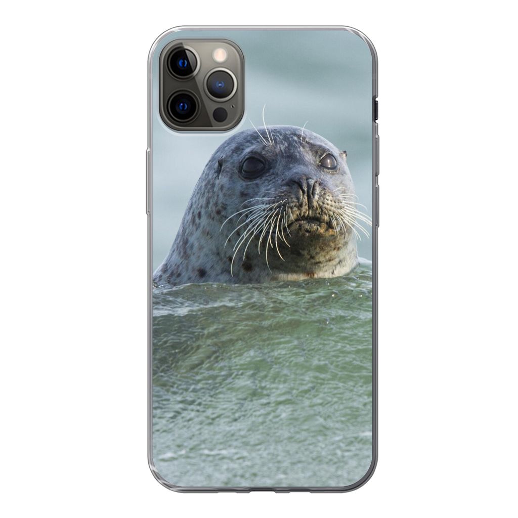 MuchoWow Handyhülle Schutzhülle Hülle für iPhone 12 Pro Max Nordsee - Seehund - Wasser Silikon Softcase Handy Hülle - Hartschale