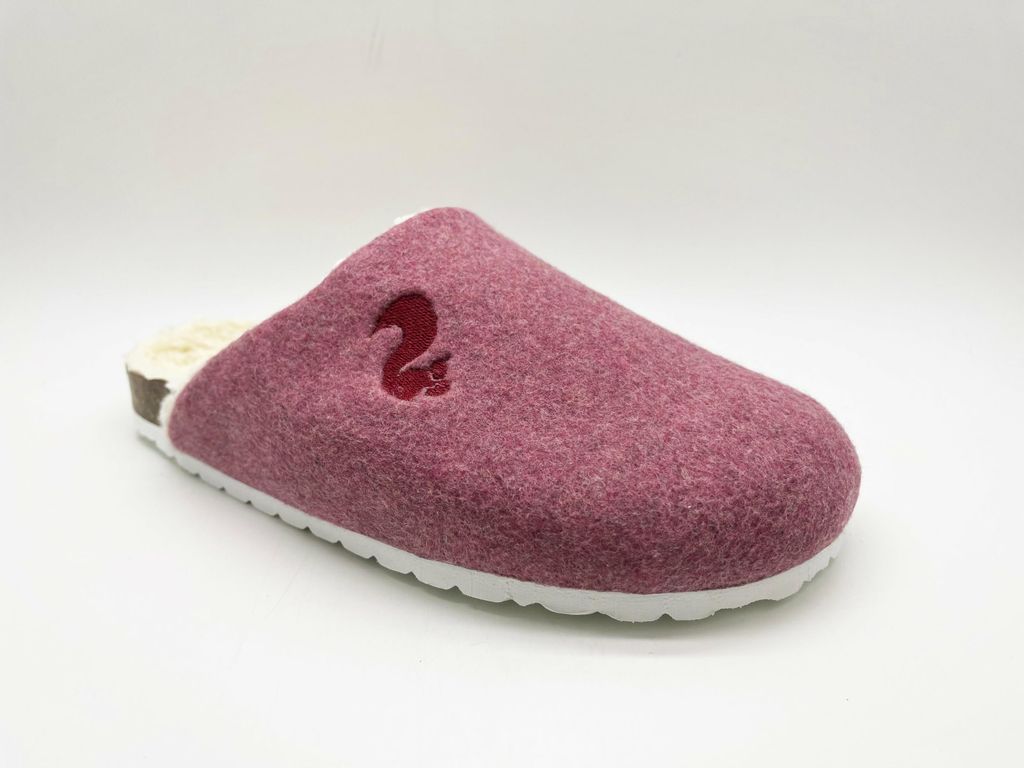 Damen Clog Hausschuhe mit Teddy-Futter aus Baumwolle und Korksohle Bordeaux vegan