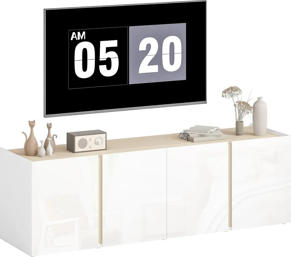 HOMCOM Meuble TV blanc 135 cm pour téléviseur 65 pouces avec 4 portes