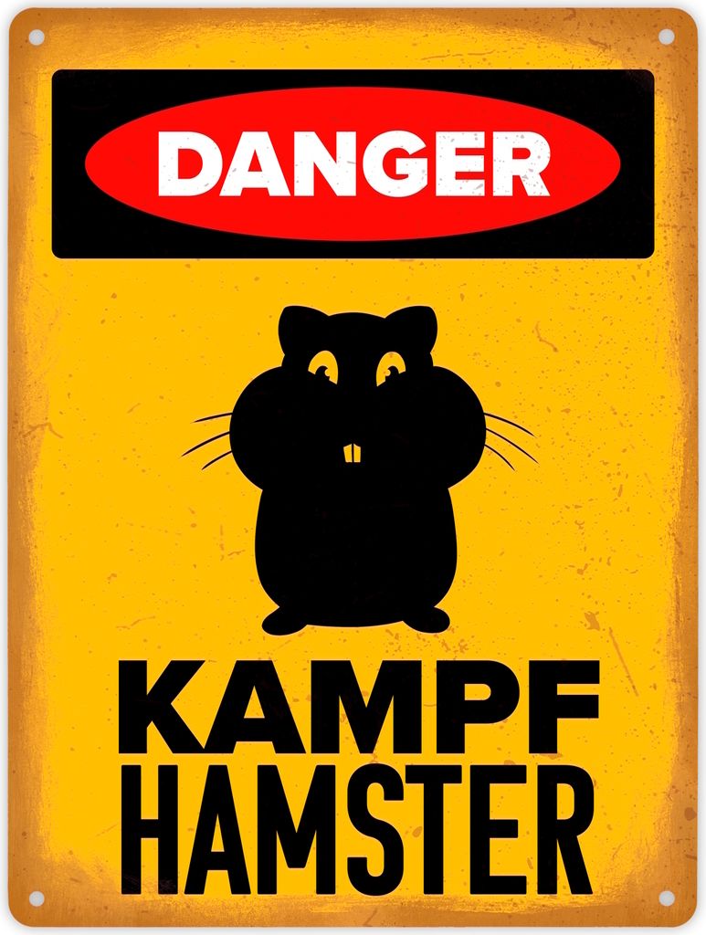 Danger Kampf Hamster Metallschild XL in 21x28 cm mit Hamster Silhouette