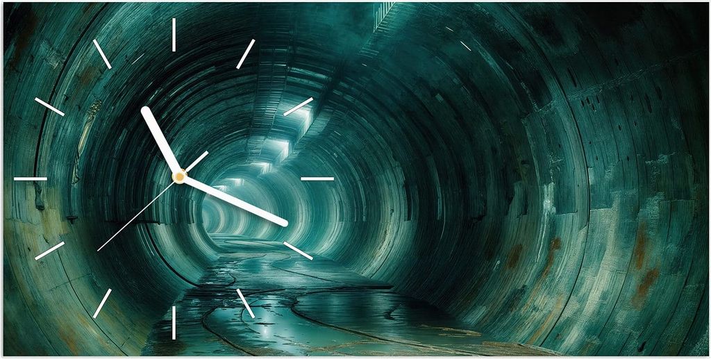 Wanduhr aus Glas mit Motiv Verlassener Tunnel- 60 x 30 cm - inkl. Aufhängesystem