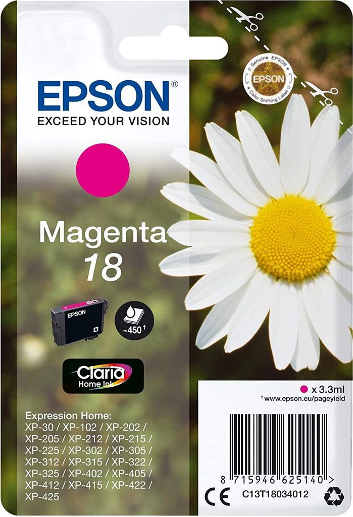 The packaging for an Epson ink cartridge, featuring a daisy flower.