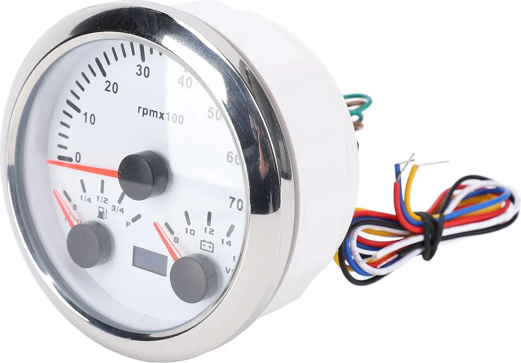 Tachymètre Universel pour Camion et Bateau 85mm 7000 RPM Blanc et Argent