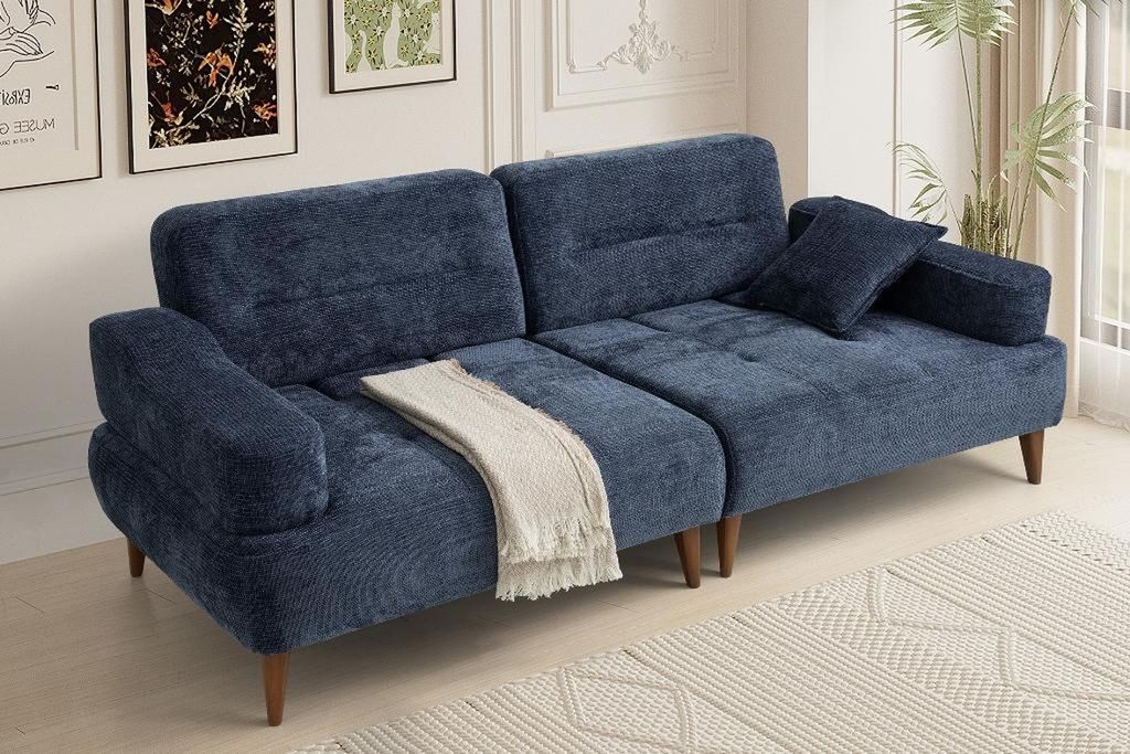 Modernes Blaues 3-Sitzer Sofa Stilvolle Wohnzimmer Textilcouch 3-er