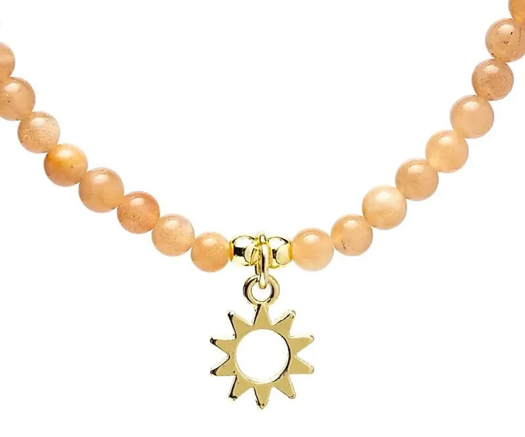 Bijou lithothérapie collier pierre de soleil et pendentif soleil doré