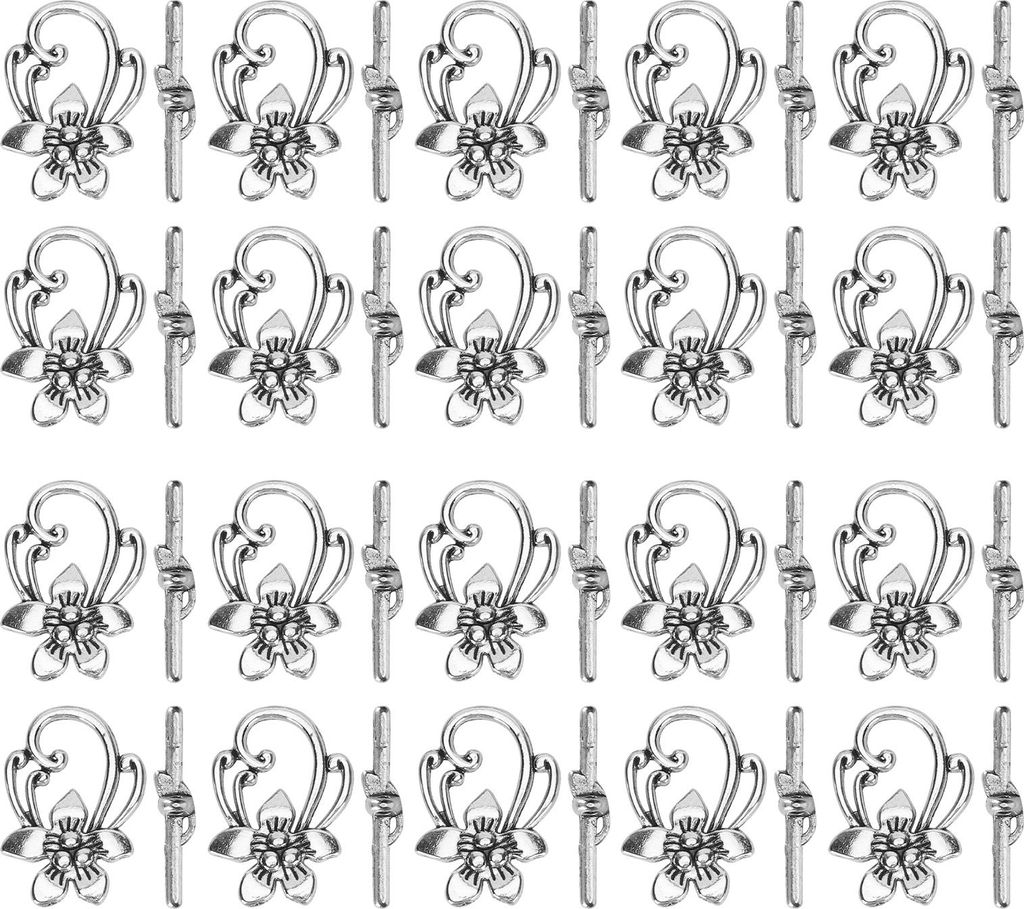 20pcs ot Toggle Schnalle Antique Blumenmuster -Steckverbinder Leichtmetall -Schmuckzubehör für DIY -Handwerk