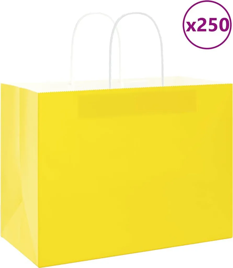 250 Sacchetti Carta Gialli 32x17x25 cm con Manici - Shopper Kraft Resistenti - 7