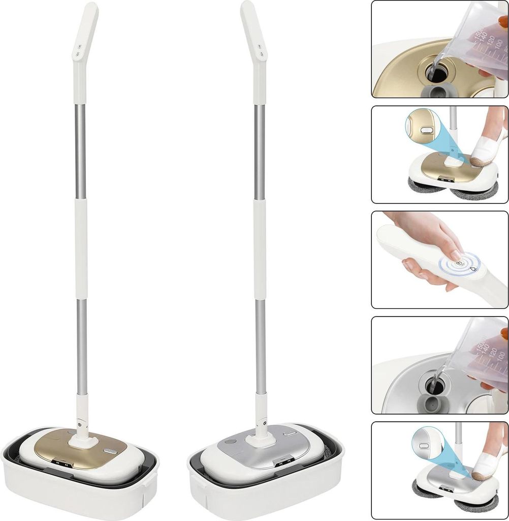 Kabelloser elektrischer Spin-Mopp mit Eimer, 150 U/min, 400 ml Wassertank, für Böden und Fenster, gelb