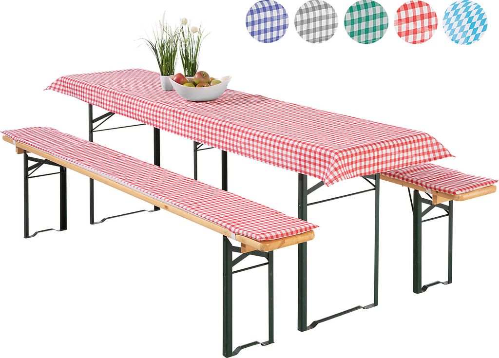 heimtexland Auflagen Set 3-teilig für Bierzeltgarnitur 2x Polster Auflage Bierbank 1x Tischdecke Vichy Karo Garten Tischdeko Typ331 rot Tischma...