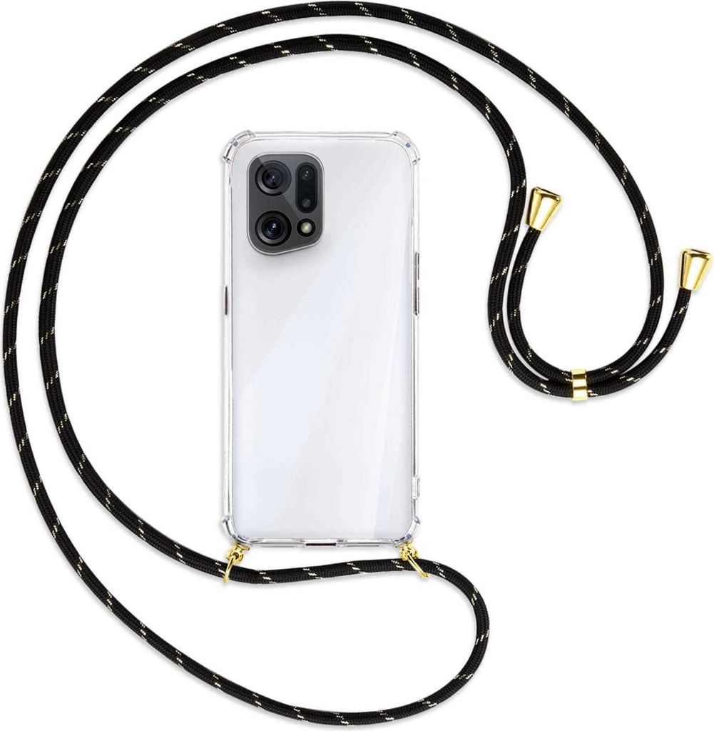Handykette Backcover-Schutzhülle mit Band (Metall goldfarben) für Oppo Find X5 - schwarz/gold